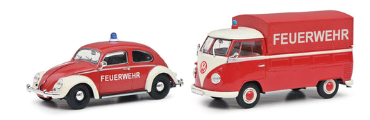 Schuco 1:32 MHI Volkswagen Beetle & T1 fire engine Set 450774300