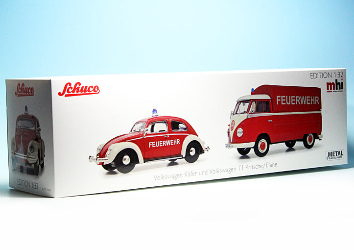 Schuco 1:32 MHI Volkswagen Beetle & T1 fire engine Set 450774300