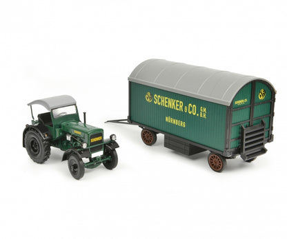 Schuco 1:32 Deutz F3 M417 universal tractor with top and trailer Schenker 450781900