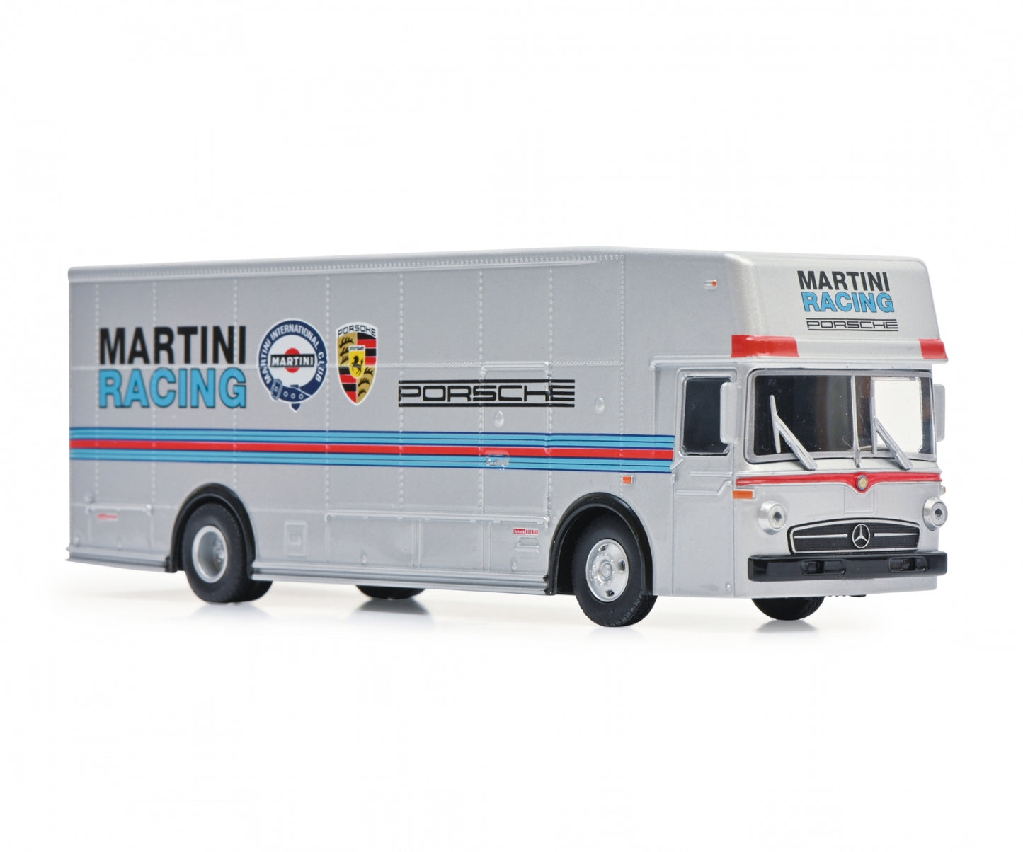 Schuco 1:64 Mercedes-Benz O317 Race Car Transporter Team Porsche Martini Racing 452027400