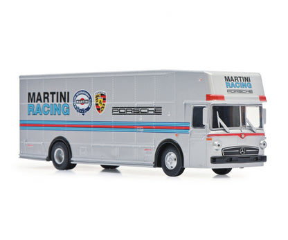 Schuco 1:64 Mercedes-Benz O317 Race Car Transporter Team Porsche Martini Racing 452027400