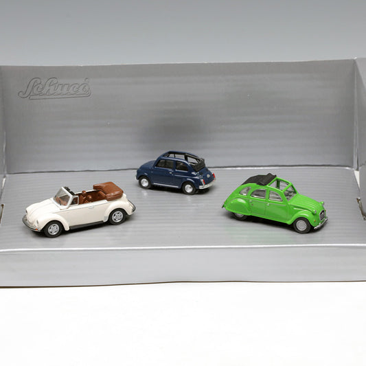 Schuco 1:87 3-Car Set Fiat 500 Citroen 2CV Volkswagen Beetle Cabrio 452611000
