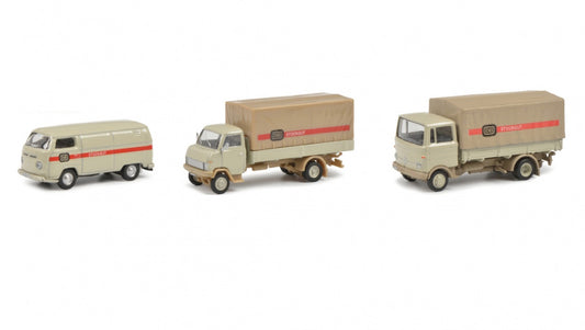 Schuco 1:87 MHI Deutsche Bundesbahn Stuckgut 3 cars Set - Mercedes Benz LP608 - Hanomag F55 - Volkswagen T2 452655300