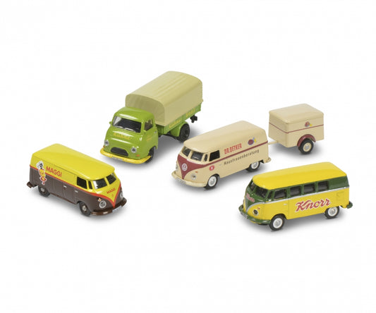 Schuco 1:87 MHI 3-Car Set STARKE MARKEN Volkswagen T1 + Hanomag Kurier 452655400