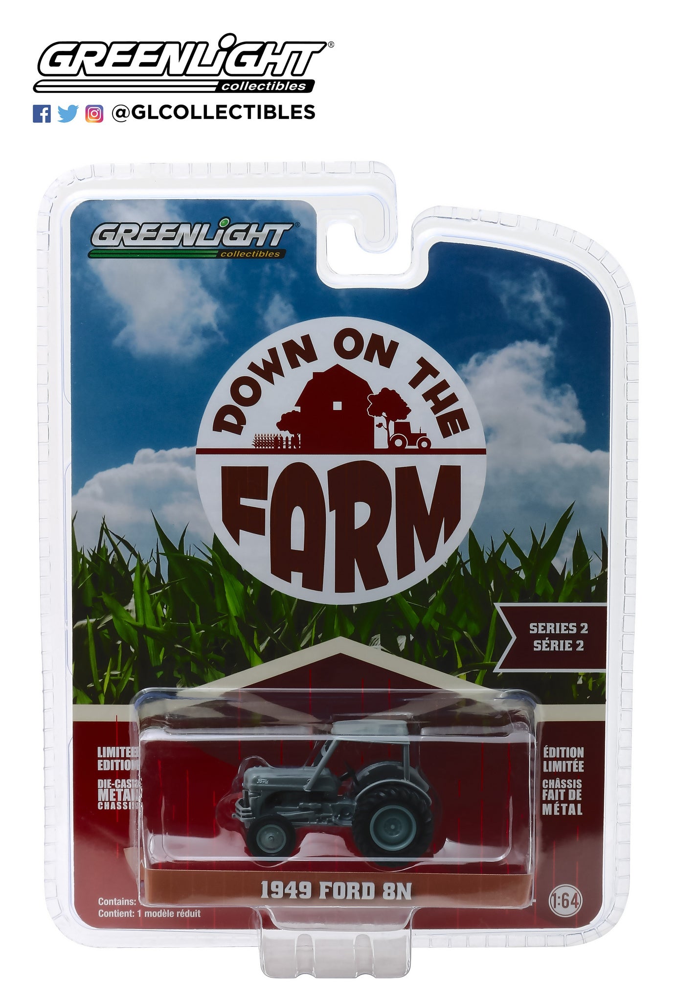 GreenLight 1/64 Down on the Farm Series 2 - 1949 Ford 8N Tractor - Grey with Cab 48020-B