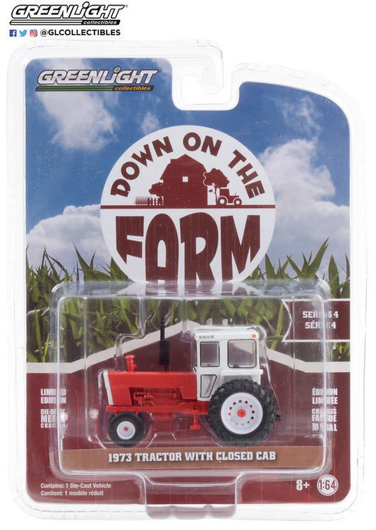 GreenLight 1:64 Down on the Farm Series 4 - 1973 Tractor with Closed Cab - Red and White 48040-A