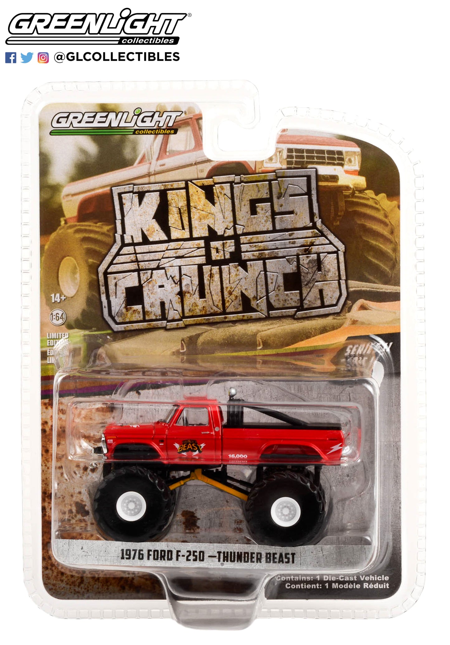 GreenLight 1:64 Kings of Crunch Series 11 - Thunder Beast - 1976 Ford F-250 Monster Truck Solid Pack 49110-B
