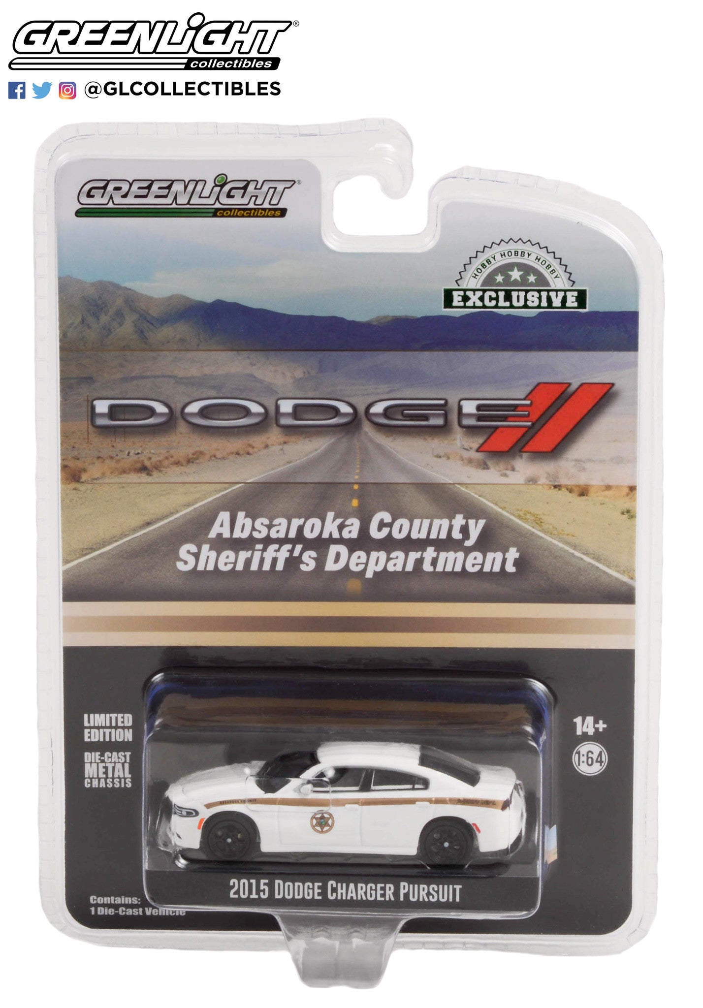 GreenLight 1:64 2015 Dodge Charger Pursuit - Absaroka County Sheriff's Department 30335
