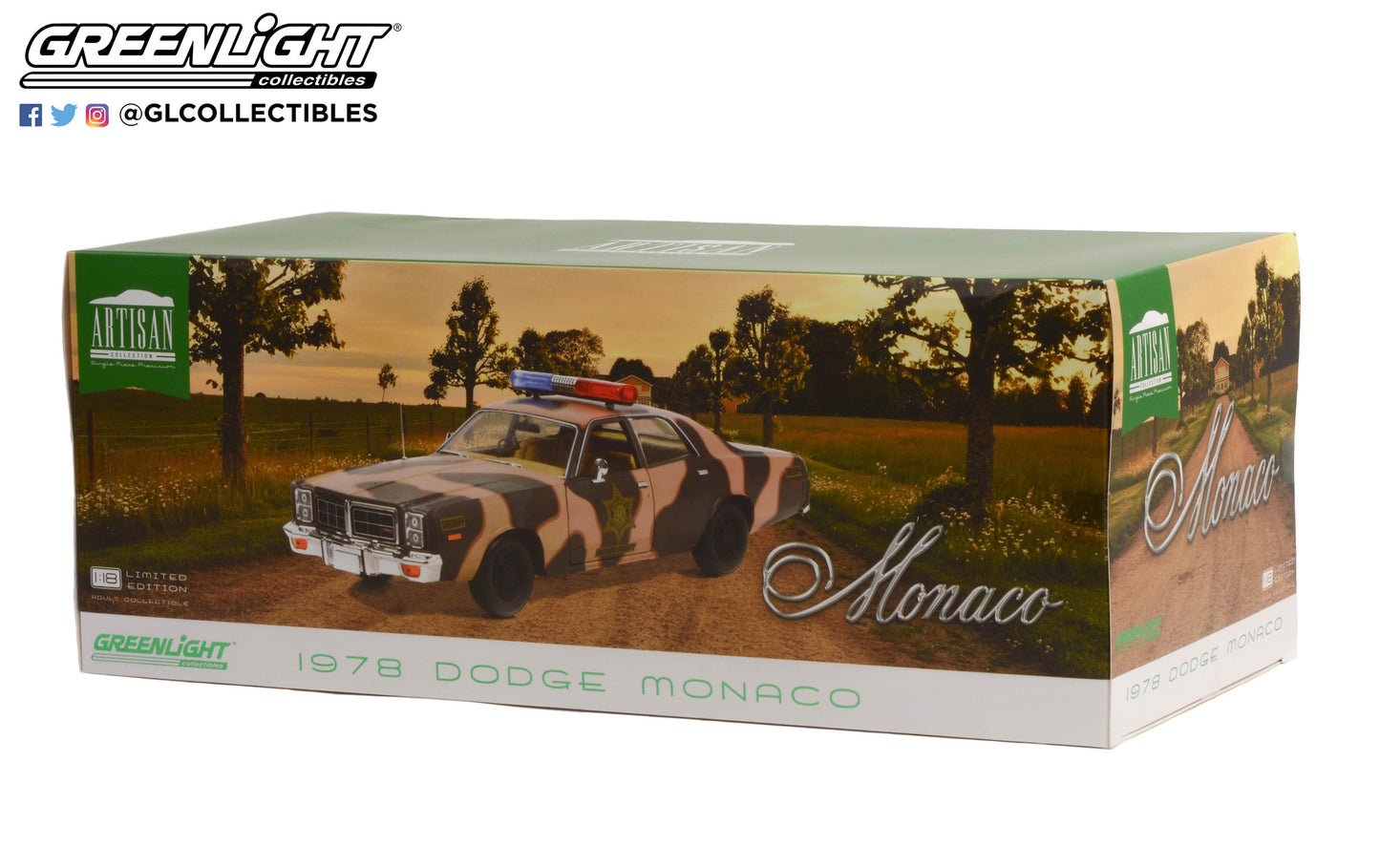 GreenLight 1:18 Artisan Collection - 1978 Dodge Monaco - Hazzard County Camouflage Sheriff 19117