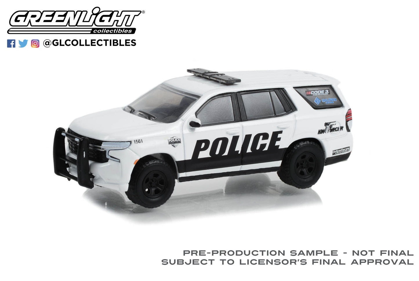 GreenLight 1:64 Hot Pursuit - 2021 Chevrolet Tahoe Police Pursuit Vehicle (PPV) - General Motors Fleet Police Show Vehicle - White and Black (Hobby Exclusive) 30356