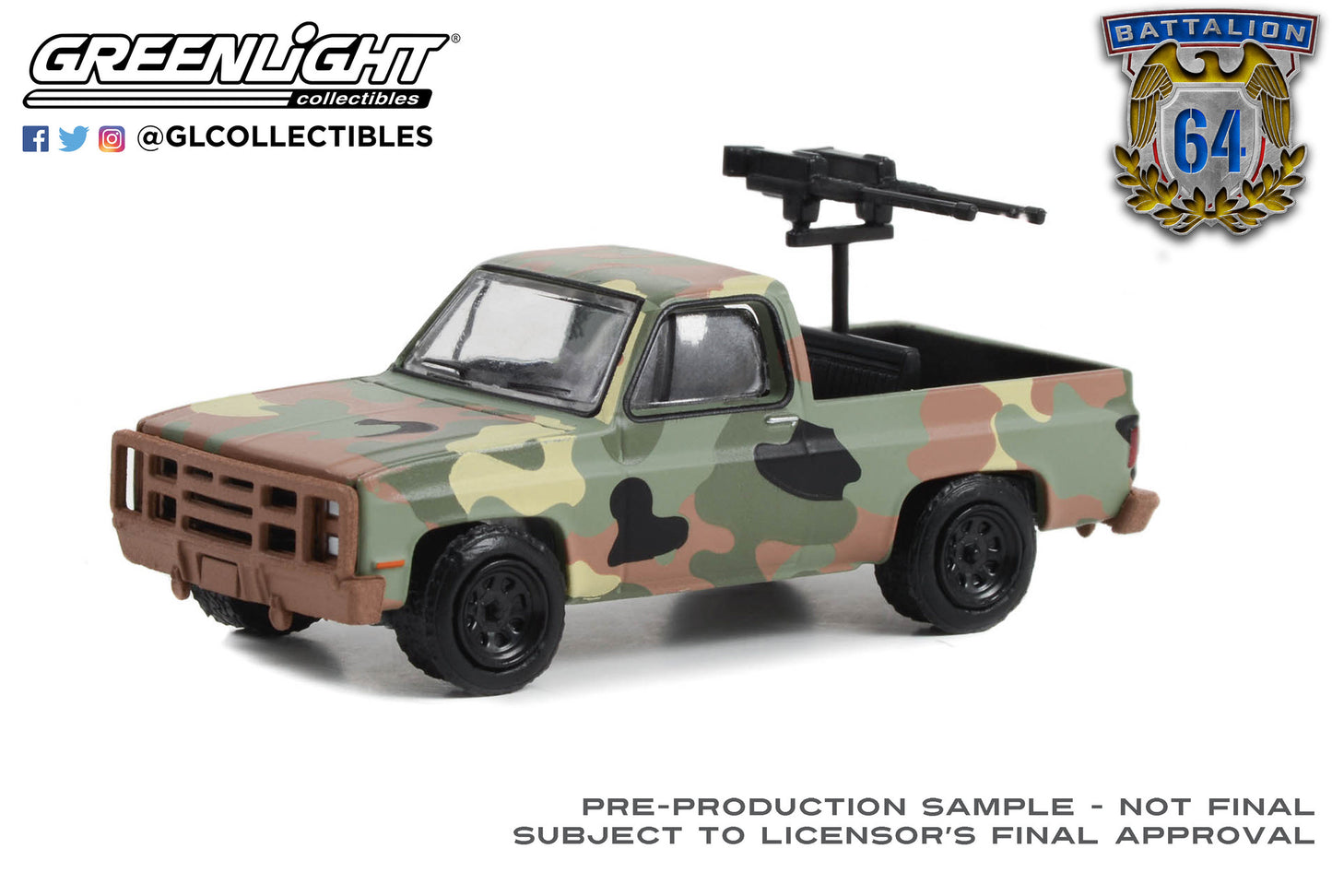 GreenLight 1:64 Battalion 64 Series 3 - 1984 Chevrolet M1009 CUCV in Camouflage with Mounted Machine Guns 61030-E