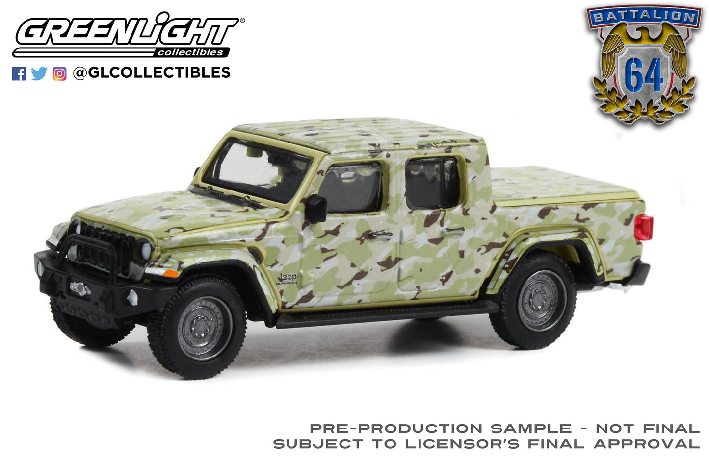 GreenLight 1:64 Battalion 64 Series 3 - 2022 Jeep Gladiator - U.S. Army - Military-Spec Camouflage 61030-F