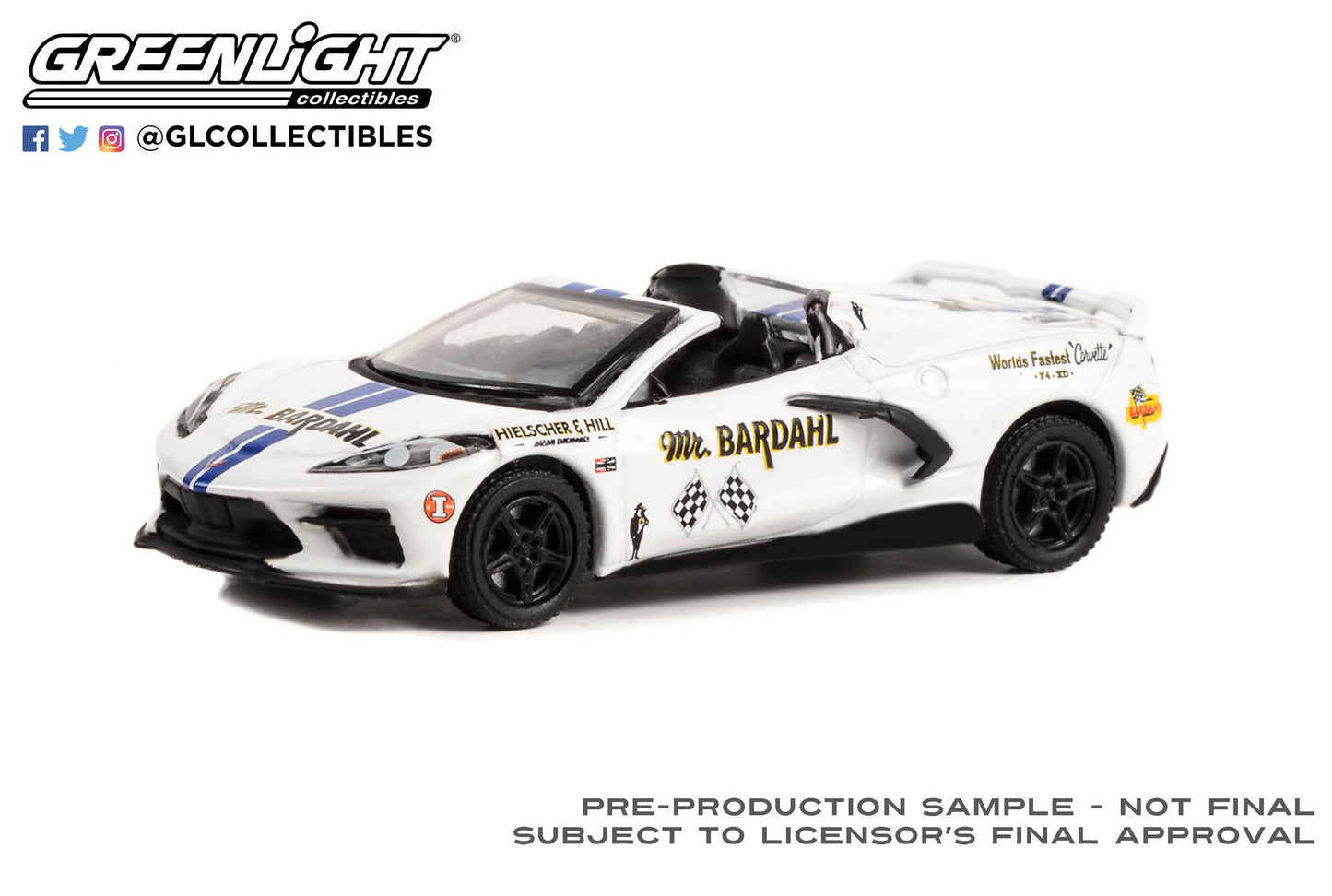 GreenLight 1:64 Running on Empty Series 15 - 2022 Chevrolet Corvette C8 Stingray Convertible - Mr. Bardahl ‘66 Corvette Tribute 41150-B
