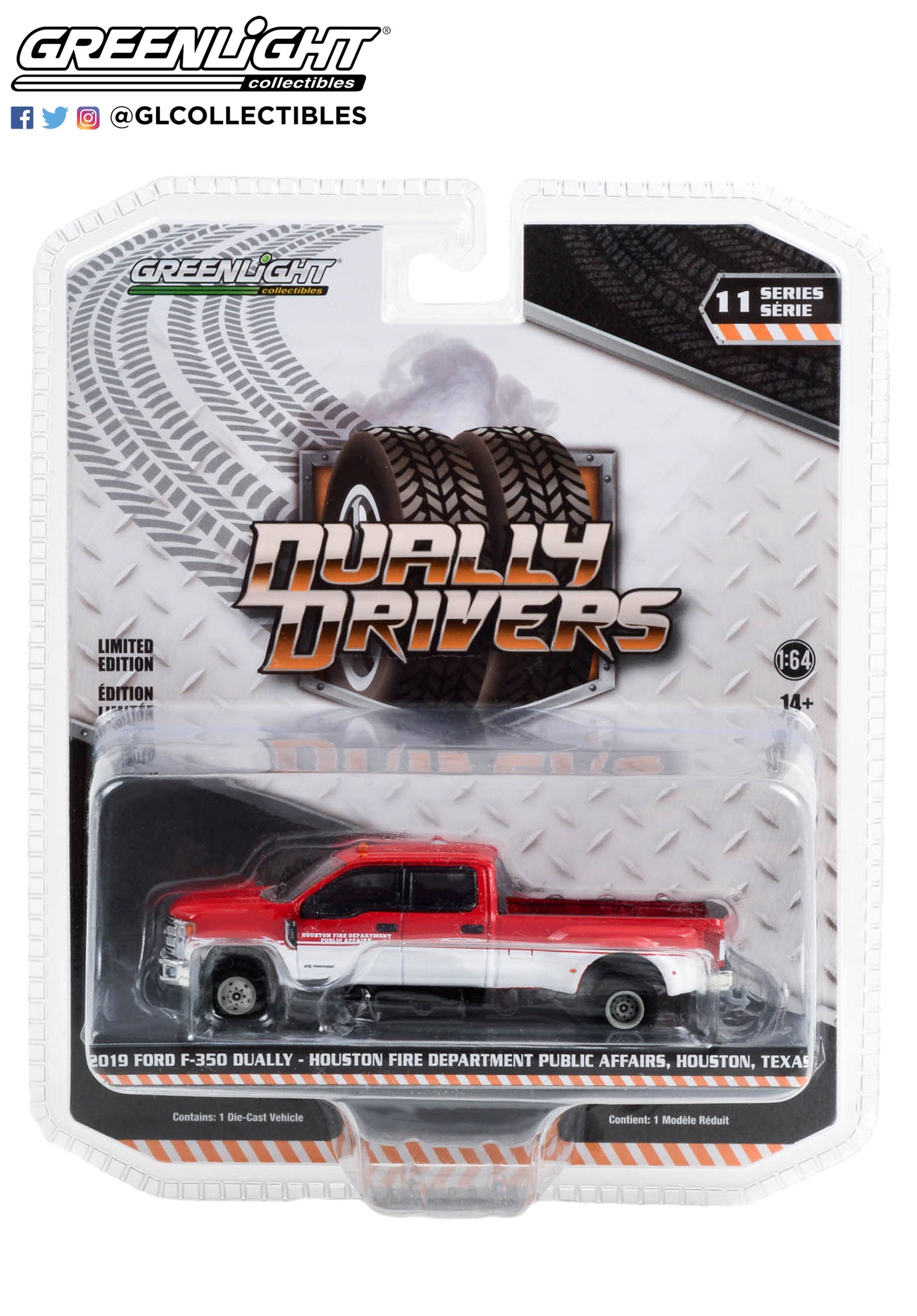 GreenLight 1:64 Dually Drivers Series 11 - 2019 Ford F-350 Dually - Houston Fire Department Public Affairs, Houston, Texas 46110-D