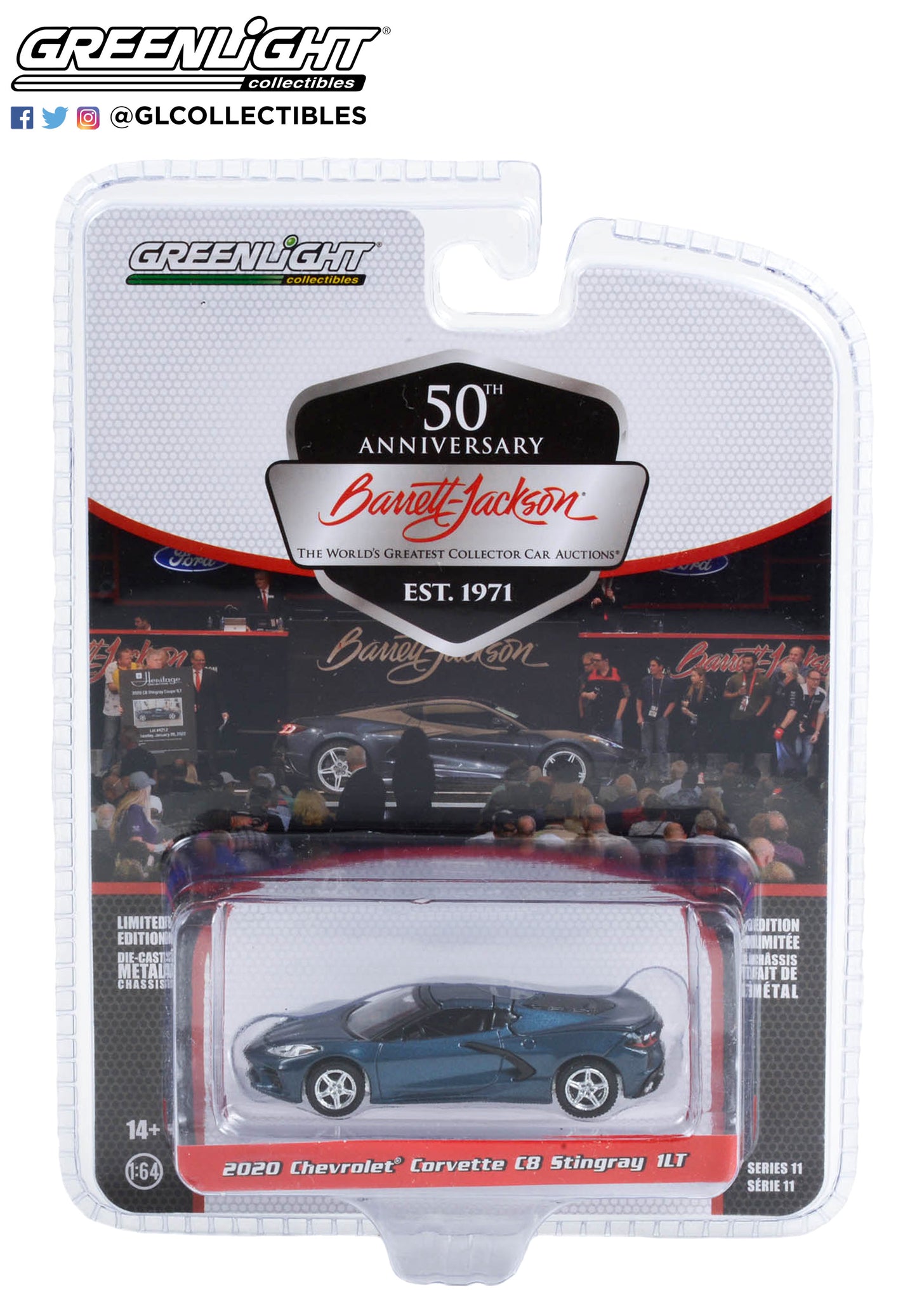 GreenLight 1:64 Barrett-Jackson Scottsdale Edition Series 11 - 2020 Chevrolet Corvette C8 Stingray 1LT (Lot #421.2) - Shadow Gray Solid 37270-E