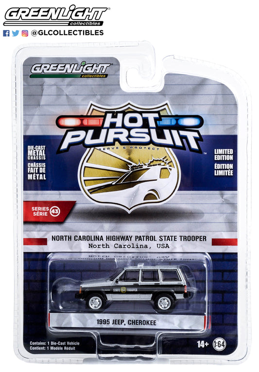 GreenLight 1:64 Hot Pursuit Series 43 - 1995 Jeep Cherokee - North Carolina Highway Patrol State Trooper 43010-D