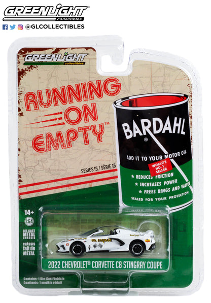 GreenLight 1:64 Running on Empty Series 15 - 2022 Chevrolet Corvette C8 Stingray Convertible - Mr. Bardahl ‘66 Corvette Tribute 41150-B