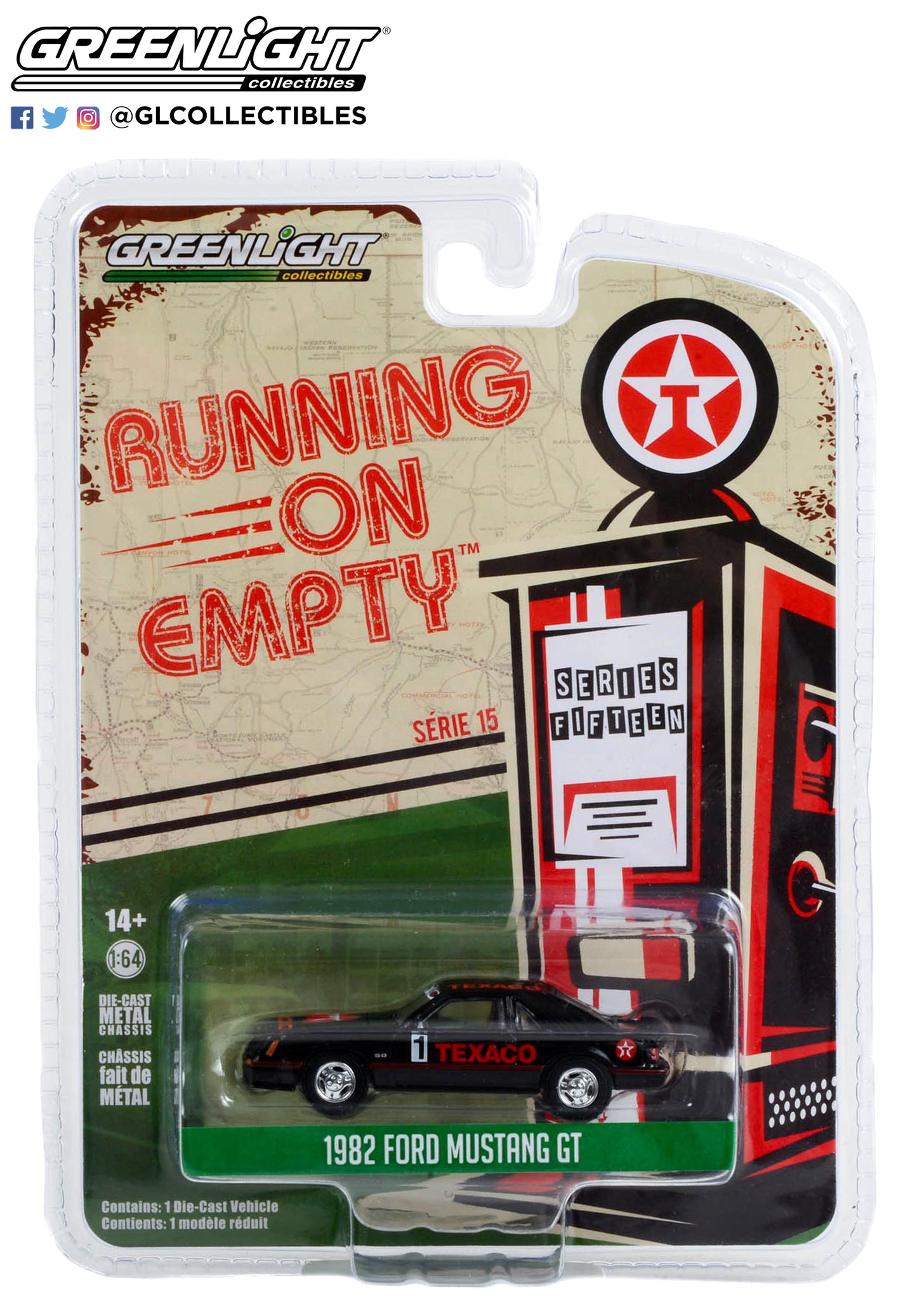 GreenLight 1:64 Running on Empty Series 15 - 1982 Ford Mustang GT - Texaco #1 41150-C