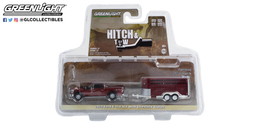 GreenLight 1:64 Hitch & Tow Series 27 - 2019 Ford F-150 XLT with Livestock Trailer 32270-D
