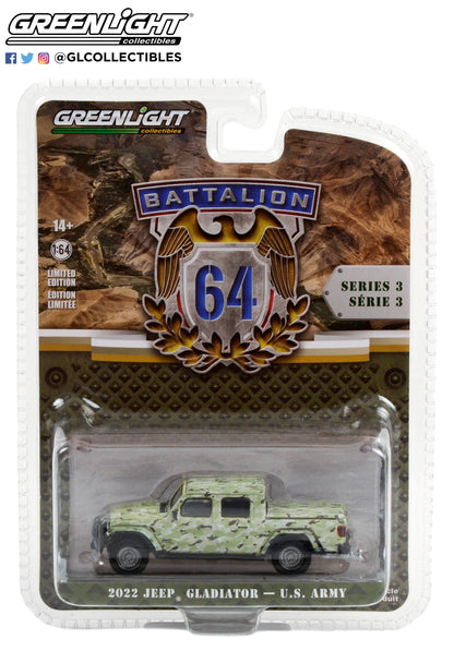 GreenLight 1:64 Battalion 64 Series 3 - 2022 Jeep Gladiator - U.S. Army - Military-Spec Camouflage 61030-F