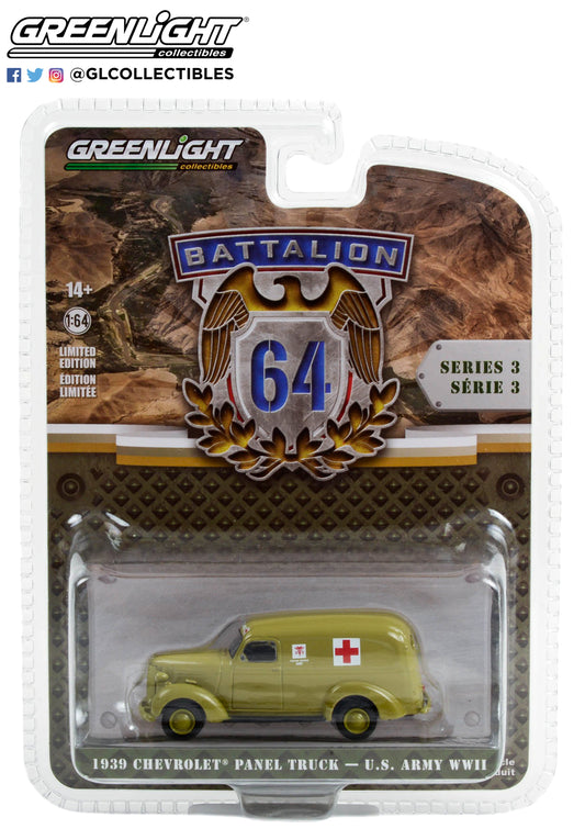GreenLight 1:64 Battalion 64 Series 3 - 1939 Chevrolet Panel Truck - U.S. Army Ambulance 61030-A