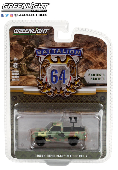 GreenLight 1:64 Battalion 64 Series 3 - 1984 Chevrolet M1009 CUCV in Camouflage with Mounted Machine Guns 61030-E