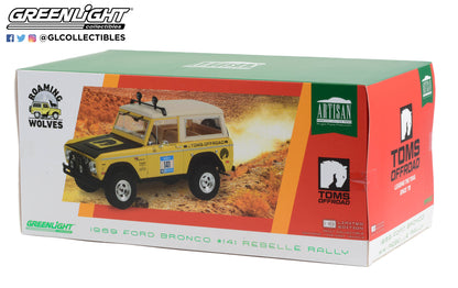 GreenLight 1:18 Artisan Collection - 1969 Ford Bronco #141 Rebelle Rally - Toms Offroad, Roaming Wolves 19131