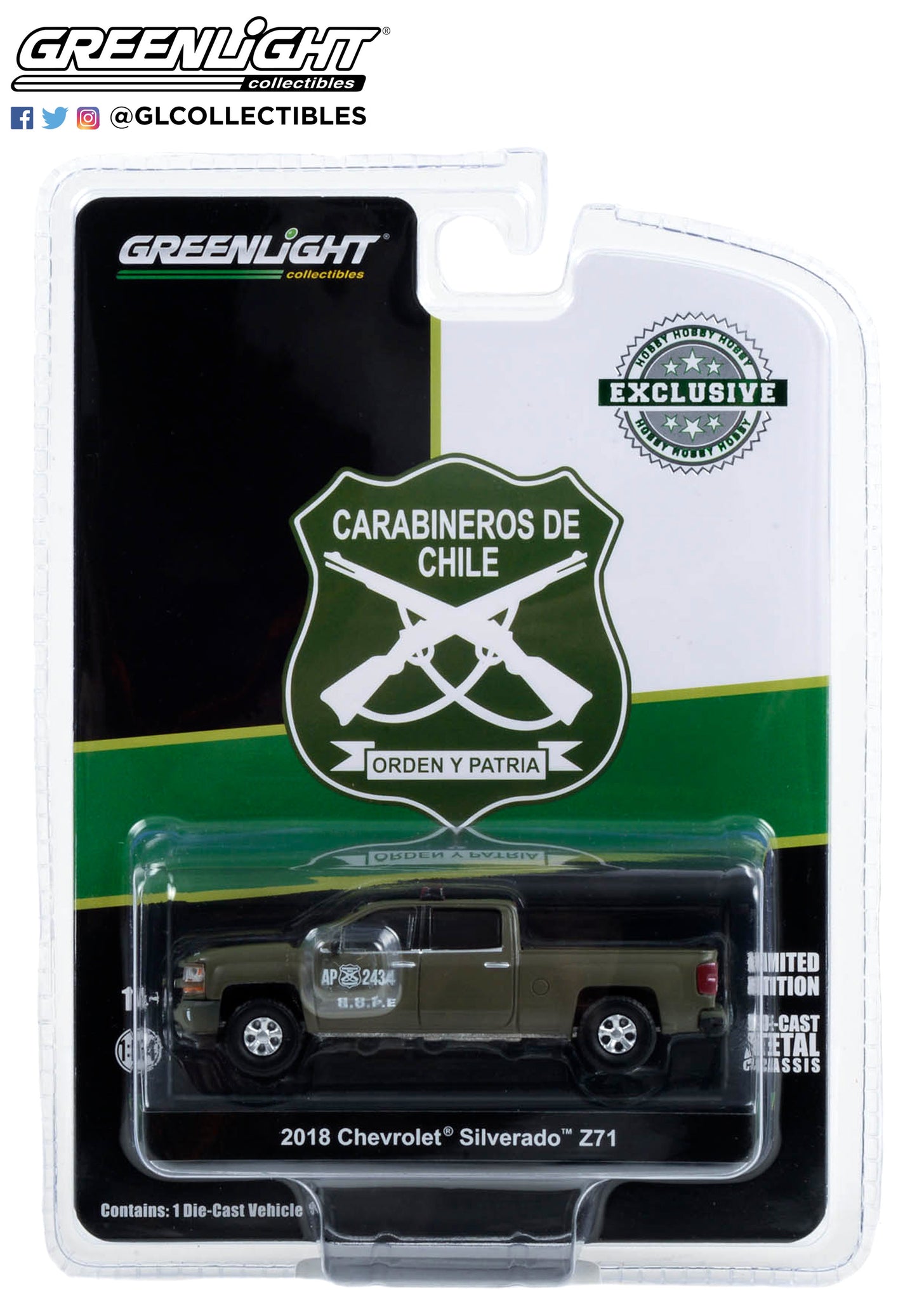 GreenLight 1:64 2018 Chevrolet Silverado Z71 Police - Carabineros de Chile - Grupo de Operaciones Policiales Especiales (GOPE) (Hobby Exclusive) 30384