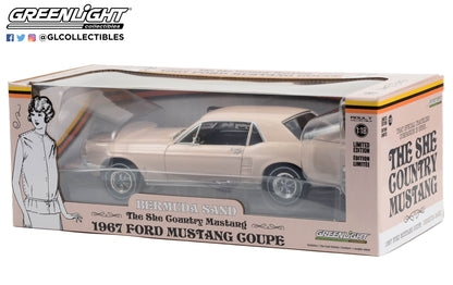 GreenLight 1:18 1967 Ford Mustang Coupe She Country Special - Bill Goodro Ford, Denver, Colorado - Bermuda Sand 13642