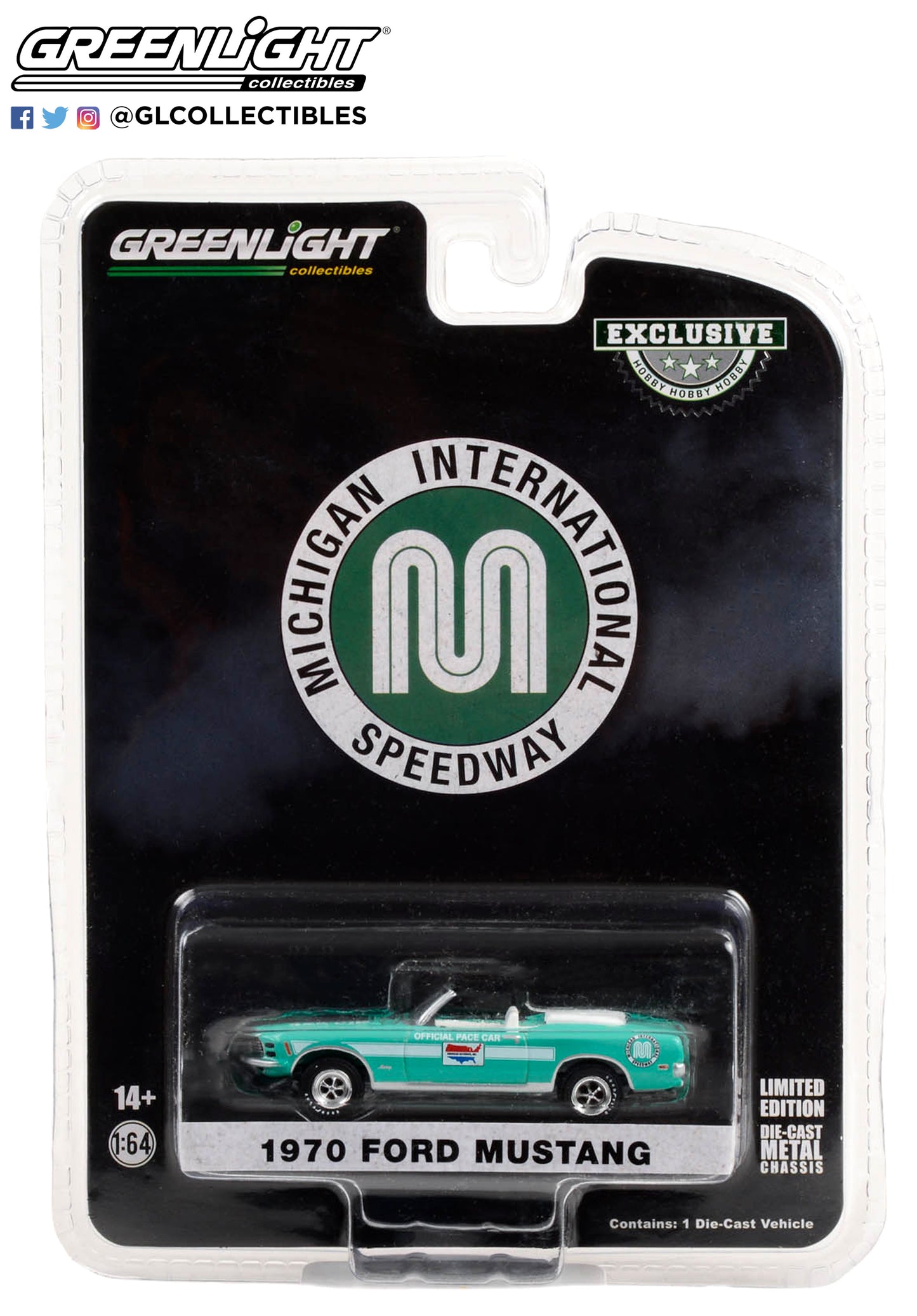 GreenLight 1:64 1970 Ford Mustang Mach 1 428 Cobra Jet Convertible - Michigan International Speedway Official Pace Car (Hobby Exclusive) 30364