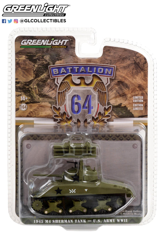 GreenLight 1:64 Battalion 64 - 1945 M4 Sherman Tank - U.S. Army World War II - 40th Tank Battalion, 14th Armored Division with T34 Calliope Rocket Launcher (Hobby Exclusive) 30405