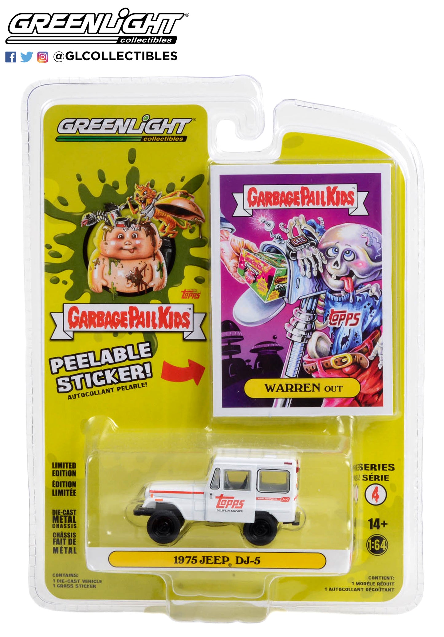 GreenLight 1:64 Garbage Pail Kids Series 4 - Warren Out - 1975 Jeep DJ-5 54070-B