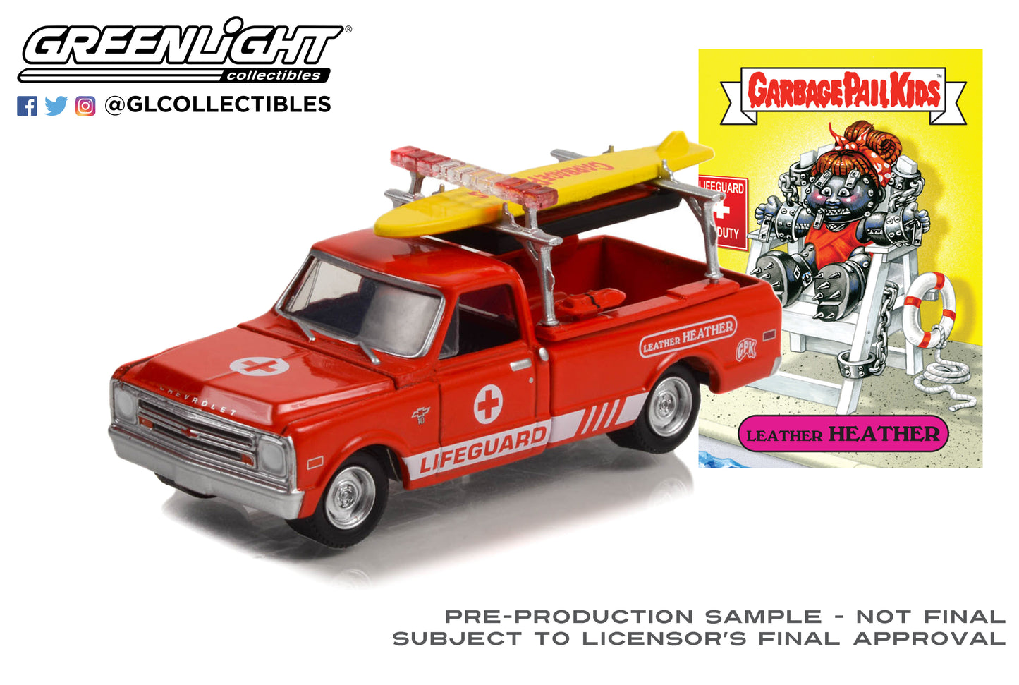 GreenLight 1:64 Garbage Pail Kids Series 4 - Leather Heather - 1968 Chevrolet C-10 Lifeguard on Duty 54070-C