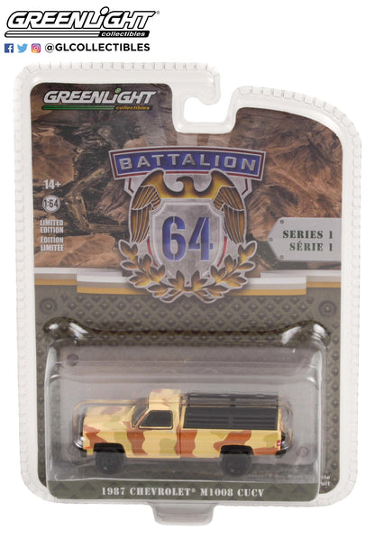 GreenLight 1:64 Battalion 64 Series 1 - 1987 Chevrolet M1008 CUCV - Desert Camouflage with Troop Seats in Truck Bed 61010-F