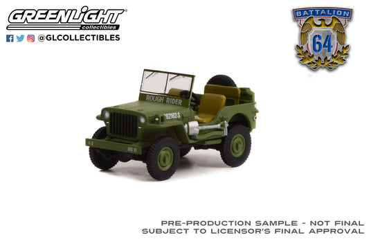 GreenLight 1:64 Battalion 64 Series 2 - Theodore Roosevelt, Jr’s 1942 Willys MB Jeep #20362162-S - U.S. Army World War II - Rough Rider - Utah Beach, Normandy Solid Pack 61020-A