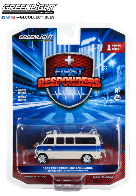 GreenLight 1:64 First Responders Series 1 - 1969 Ford Econoline Ambulance - Ontario Hospital Services Commission, Ontario, Canada 67040-A