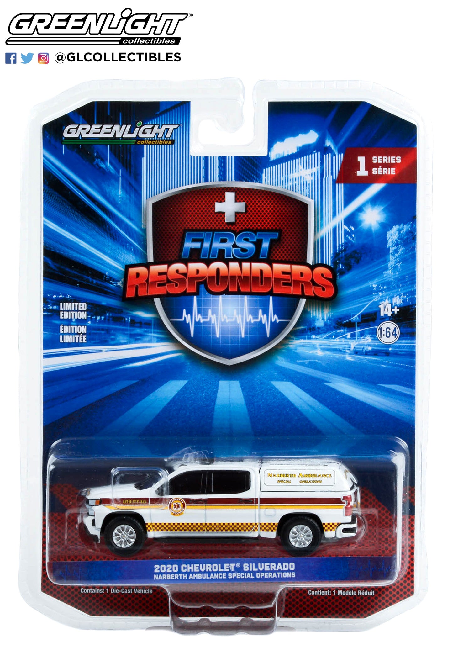 GreenLight 1:64 First Responders Series 1 - 2020 Chevrolet Silverado - Narberth Ambulance Special Operations - Narberth, Pennsylvania 67040-E