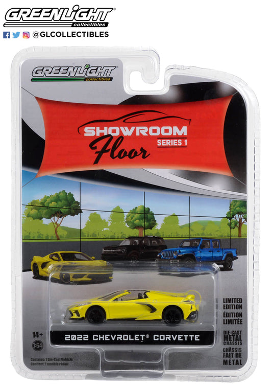 GreenLight 1:64 Showroom Floor Series 1 - 2022 Chevrolet Corvette C8 Convertible - Accelerate Yellow Metallic 68010-A
