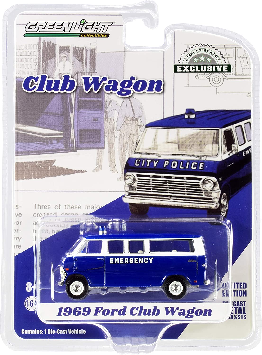 GreenLight 1:64 1969 Ford Club Wagon - City Police Emergency 30209