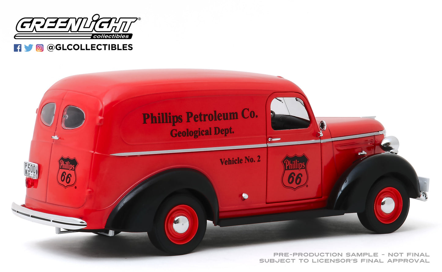 GreenLight 1:24 Running on Empty - 1939 Chevrolet Panel Truck - Phillips 66 Phillips Petroleum Co. Geological Dept 85051