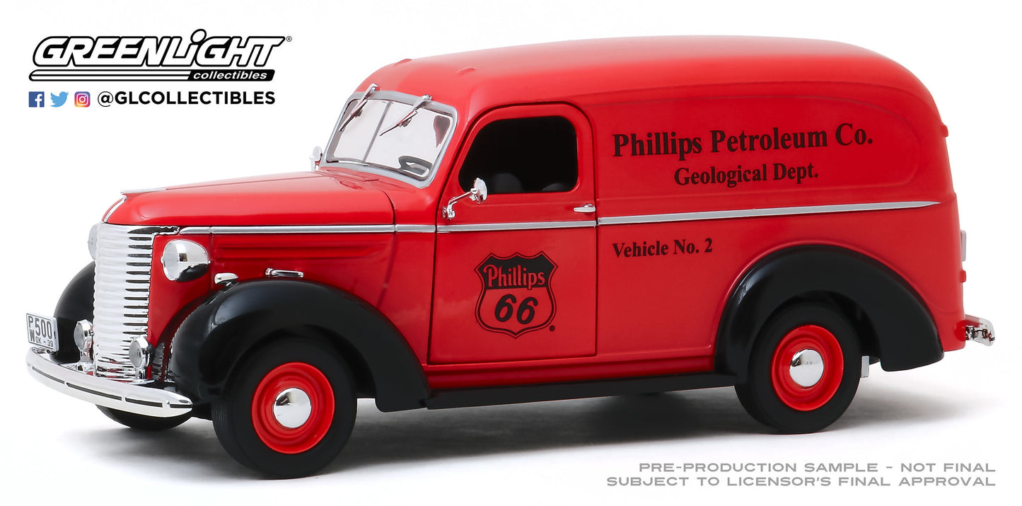GreenLight 1:24 Running on Empty - 1939 Chevrolet Panel Truck - Phillips 66 Phillips Petroleum Co. Geological Dept 85051