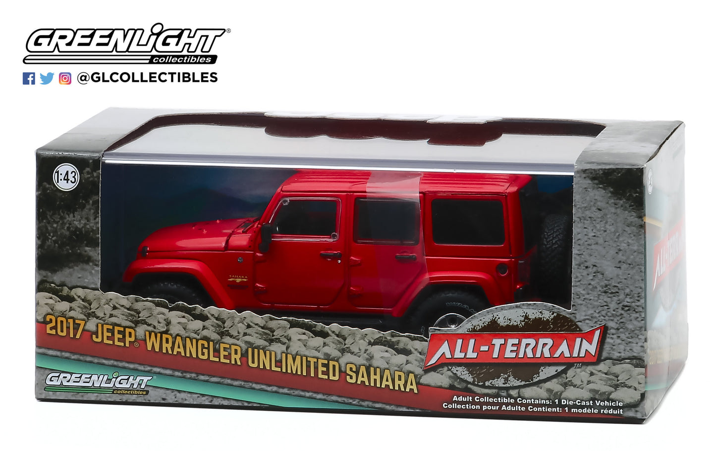 GreenLight 1:43 2017 Jeep Wrangler Unlimited Sahara - Firecracker Red Clearcoat 86177