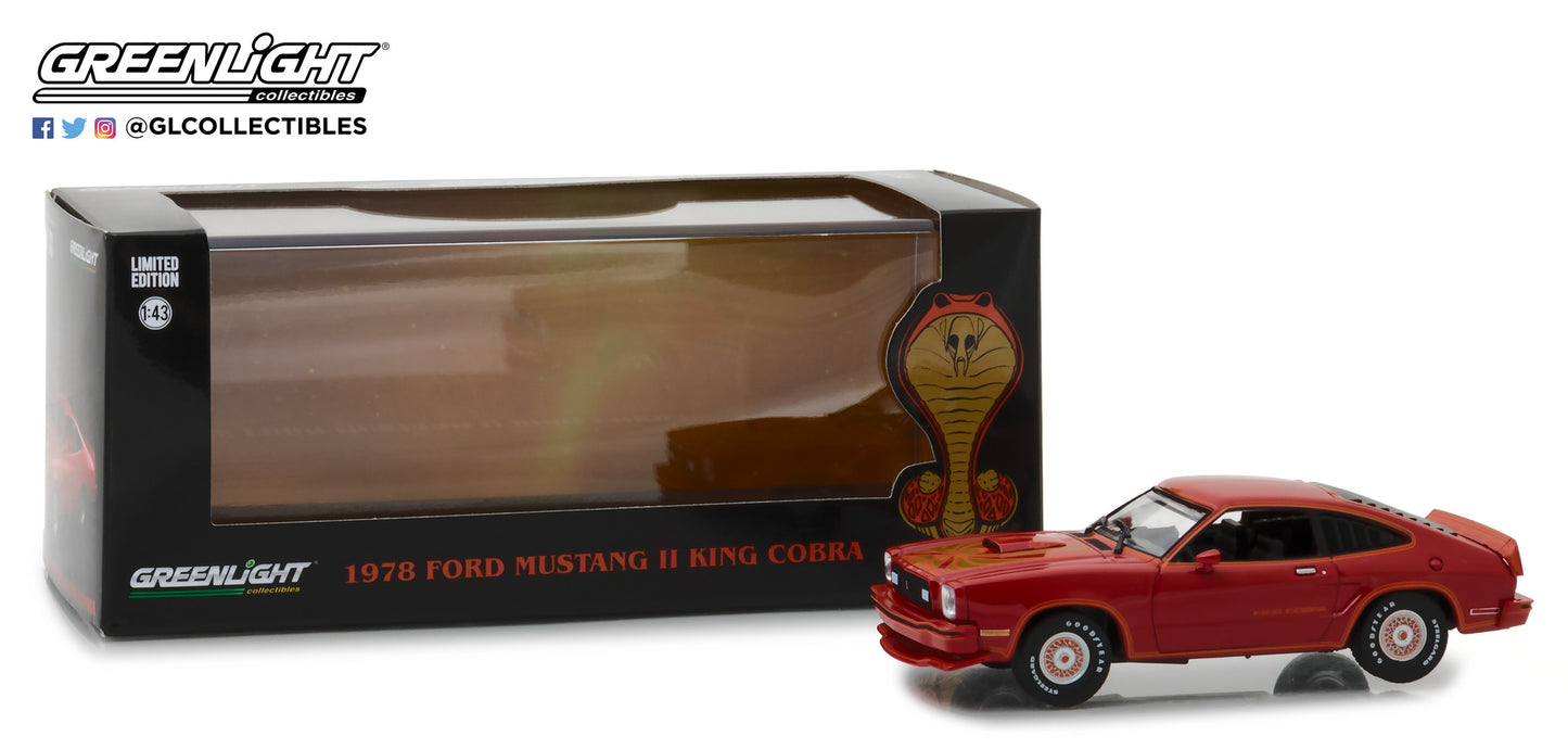 GreenLight 1:43 1978 Ford Mustang II King Cobra - Red & Black 86321