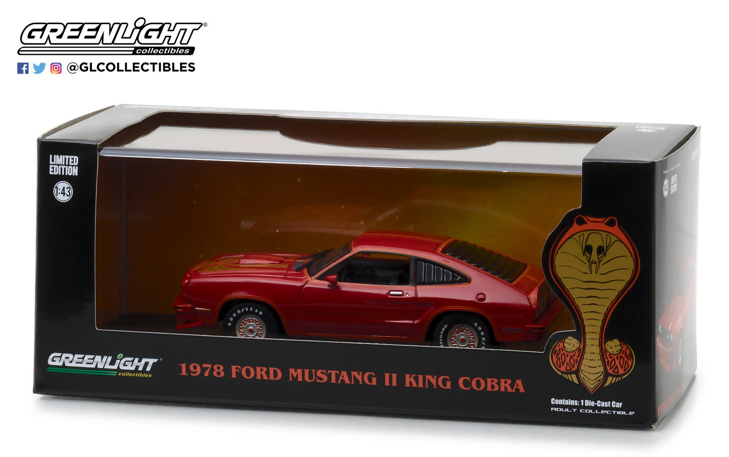 GreenLight 1:43 1978 Ford Mustang II King Cobra - Red & Black 86321