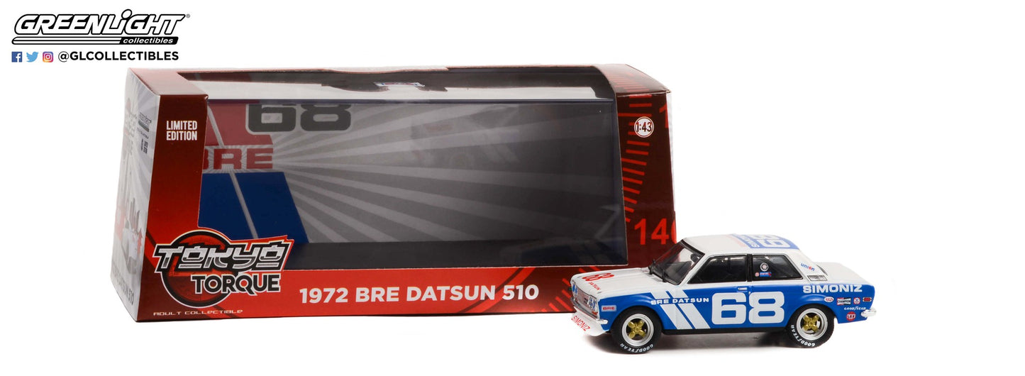 GreenLight 1:43 Tokyo Torque - 1972 Datsun 510 - #68 Brock Racing Enterprises (BRE) Guest Car - Peter Gregg 86346