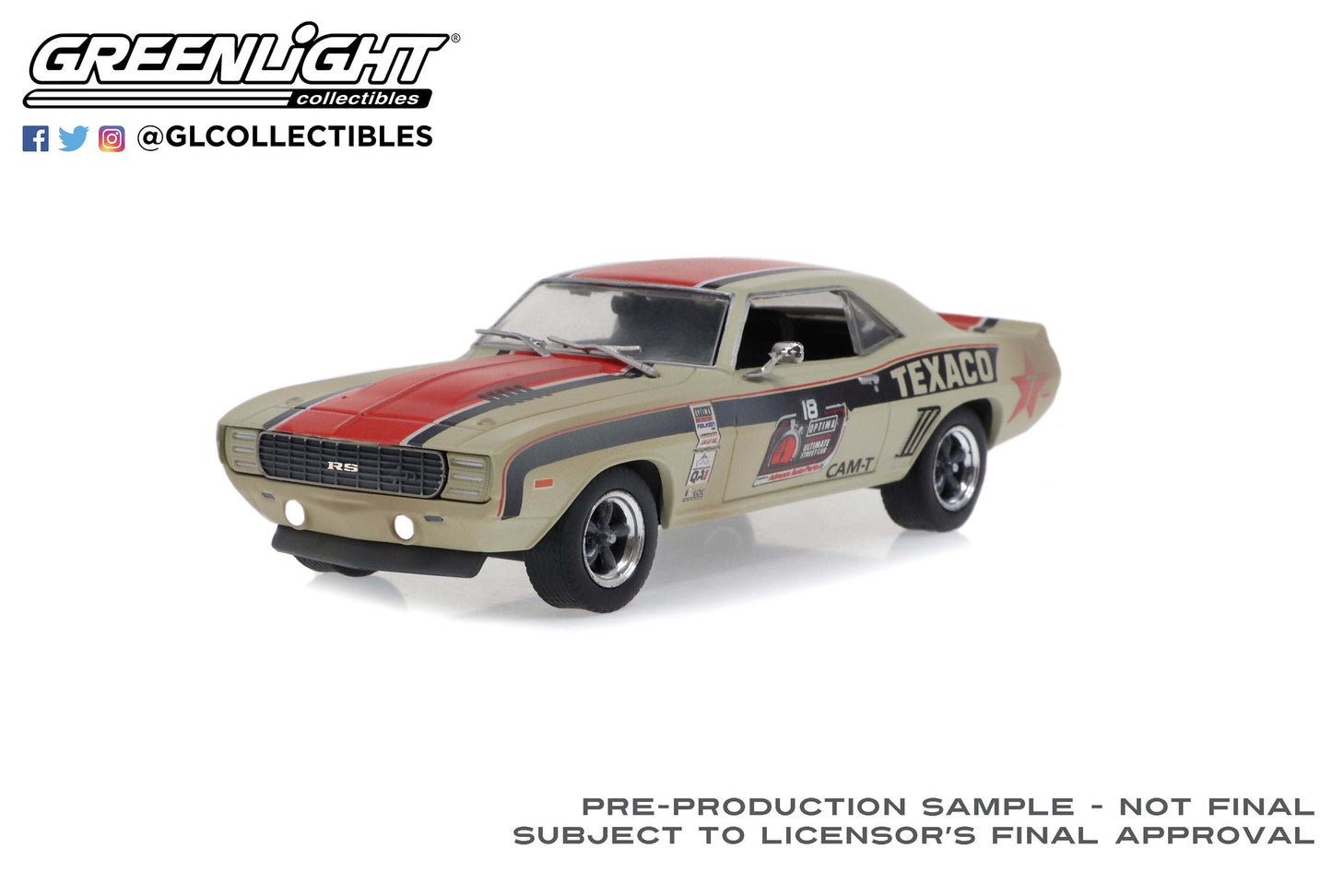 GreenLight 1:43 1969 Chevrolet Camaro RS - Texaco #18 - 2021 OPTIMA Ultimate Street Car National Champion - GTV Class 86353