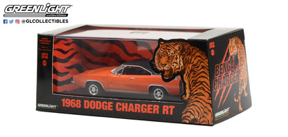 GreenLight 1:43 1968 Dodge Bengal Charger R/T - Orange with Black Stripes - Tom Kneer Dodge, Cincinnati, Ohio - 1 of 50 Produced 86354