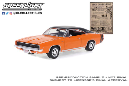 GreenLight 1:43 1968 Dodge Bengal Charger R/T - Orange with Black Stripes - Tom Kneer Dodge, Cincinnati, Ohio - 1 of 50 Produced 86354