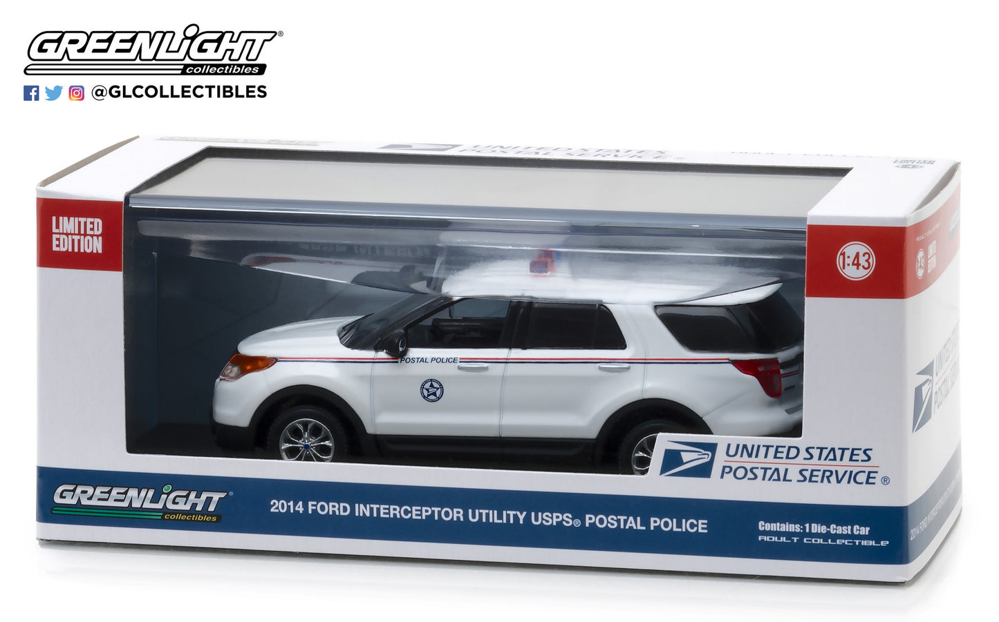 GreenLight 1/43 2014 Ford Explorer United States Postal Service (USPS) Postal Police 86524
