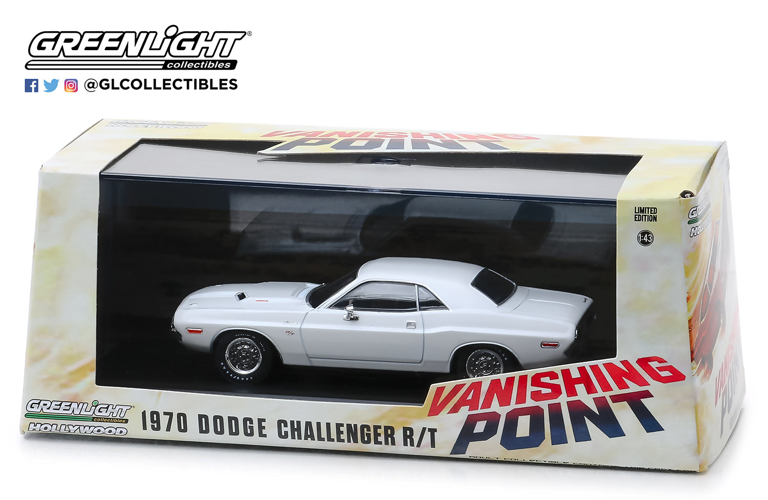 1970 Dodge Challenger R/T White (Weathered Version) Vanishing Point  (1971) Movie 1/18 Diecast Model Car by Greenlight